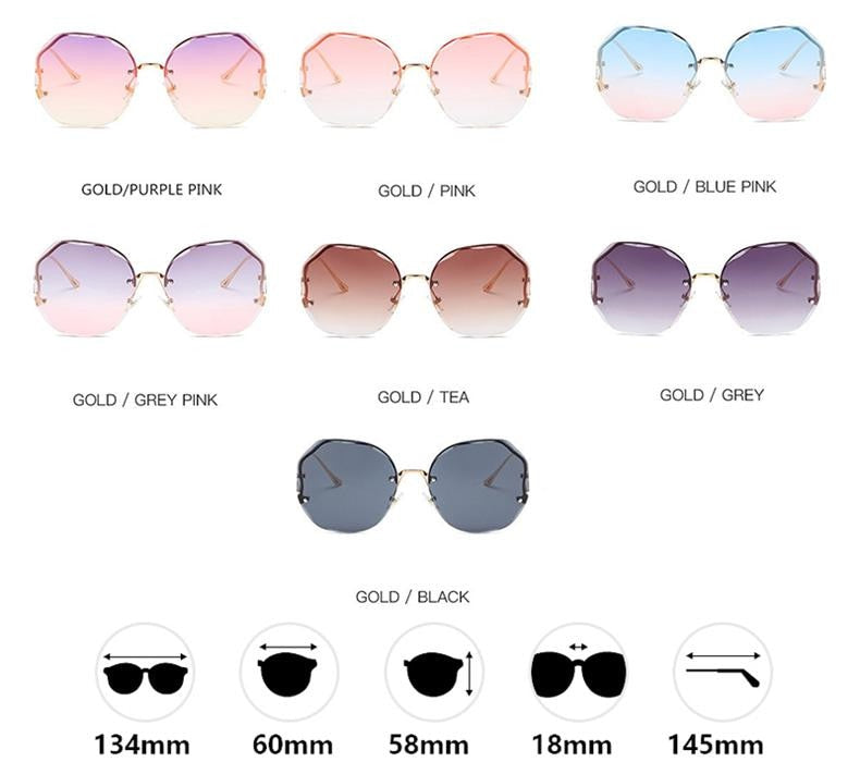 Llyge 2023  Fashion Tea Gradient Sunglasses Women Ocean Water Cut Trimmed Lens Metal Curved Temples Sun Glasses Female UV400