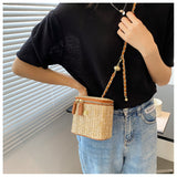 LLYGE Korean Fashion Female Bag 2022 New Summer Seaside Vacation Woven Bucket Bag Literary Personality Chain Shoulder Messenger Bag