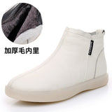 Genuine Leather Cow Women Ankle Boots Warm Wool Motorcycle Slip on Super Comfortable Booties Winter Shoes White Black