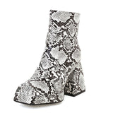 Llyge 2022 Women Ankle Boots Platform Thick High Heel Ladies Short Boots PU Leather Snake Print Square Toe Zipper Women's Boots Brown