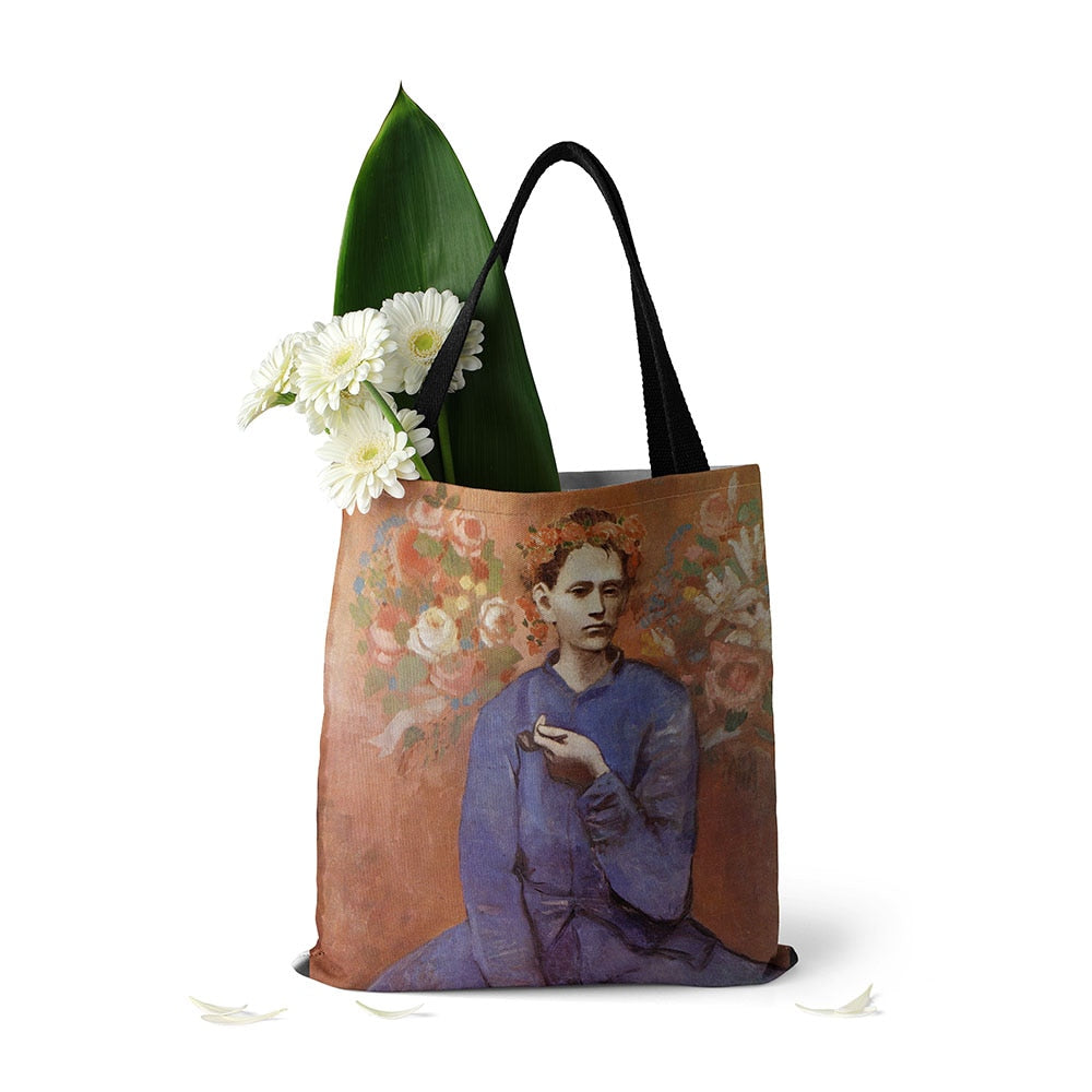 New Style World Valuable Painting Canvas Tote Bag Picasso Van Gogh Retro Art Large Capacity Eco-friendly Shopper Bag With Zipper