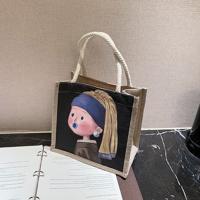 Llyge Sack Canvas Bag Women's Art Small Fresh Portable Shoulder Bag Carrying Lunch Box Bag Random Color Handbags