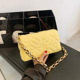 Llyge  Graduation party  Designer Branded Solid Color Thick Chain Quilted Shoulder Bags for Women 2022 Summer New Fashion Purses and Handbag Clutch Flap