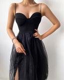 Llyge  2023 Summer Trendy Women Off Shoulder Strapless Sheer Mesh Sleeveless Female Wedding Wear Robes Black Long Dress