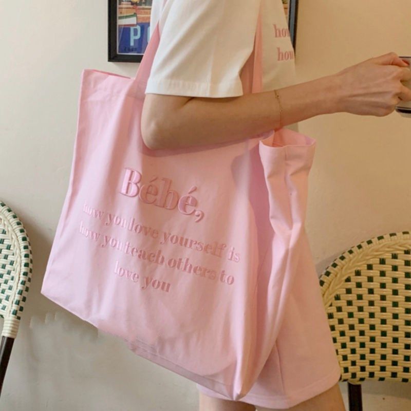 Embroidery Letter Women's Shoulder Bags Large Capacity Ladies Canvas Shopping Shopper Bag Girls Student Book Tote Purse Handbags