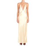 LLYGE  Deep V-Neck High Split Satin Summer Dress 2023 Sleeveless Backless Evening Dresses  Elegant Party Vestidos Female