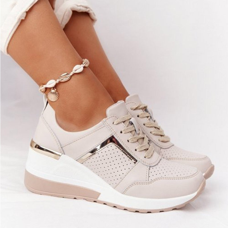 Llyge 2023 Women Sneakers Lace-Up Wedge Sports Shoes Women's Vulcanized Shoes Casual Platform Ladies Sneakers Comfy Females Flat