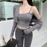 Llyge  2023  Autumn New Ladies V-neck Sling Dress2023 Women Fashion Outfit  Sling Vest Cardigan Fashion Vacation Three-Piece Set Vacation