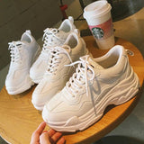 Llyge White Women Shoes New Chunky Sneakers For Women Lace-Up White Vulcanize Shoes Casual Fashion Dad Shoes Platform Sneakers Basket