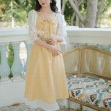 Llyge  Graduation Party French Vintage Party Midi Dress Women 2022 Summer Fairy Tale Plaid Yellow Kawaii Dress Puff Sleeve Sweet Cute Princess Dress New