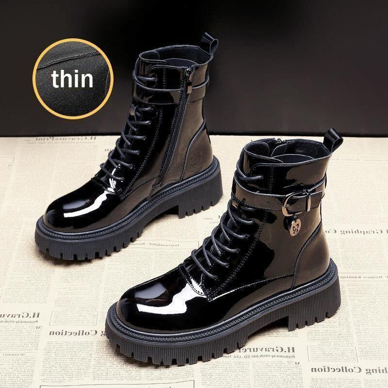 Llyge 2023 Winter Ankle Boots Women Black Platform Patent Leather Wedges Short Boots Woman Fashion Mid Heels Round Toe Booties Botas Mujer