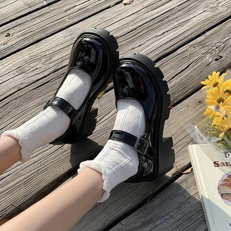 Llyge Women Shoes Japanese Style Lolita Shoes Women Vintage Soft High Heel Platform shoes College Student Mary Jane shoes white 1123
