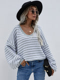 Llyge 2022 Graduation party  Women's Oversize Sweater Knitted Striped Autumn Winter V Neck Female Pullover Long Sleeve Warm Jumper Top for Woman Casual