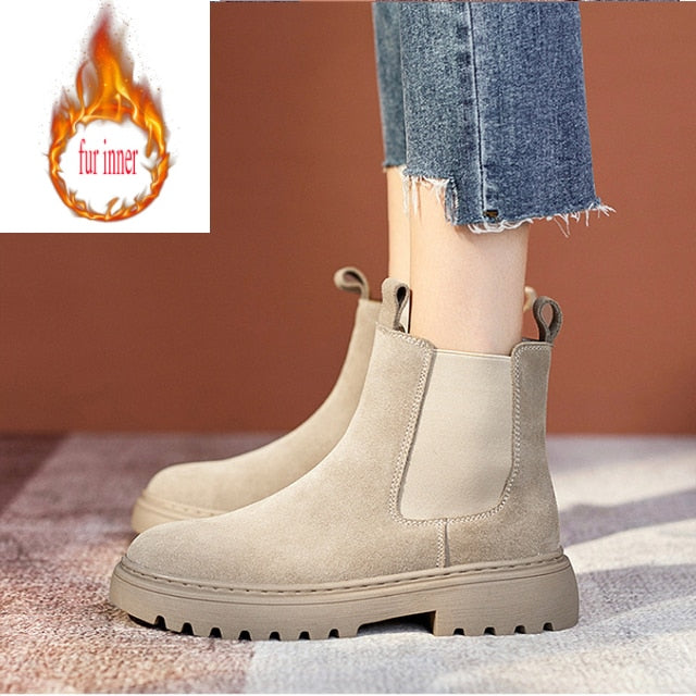 Llyge 2023 Chelsea Boots Chunky Boots Women Winter Shoes Cow Suede  Ankle Boots Black Female Autumn Fashion Platform Booties