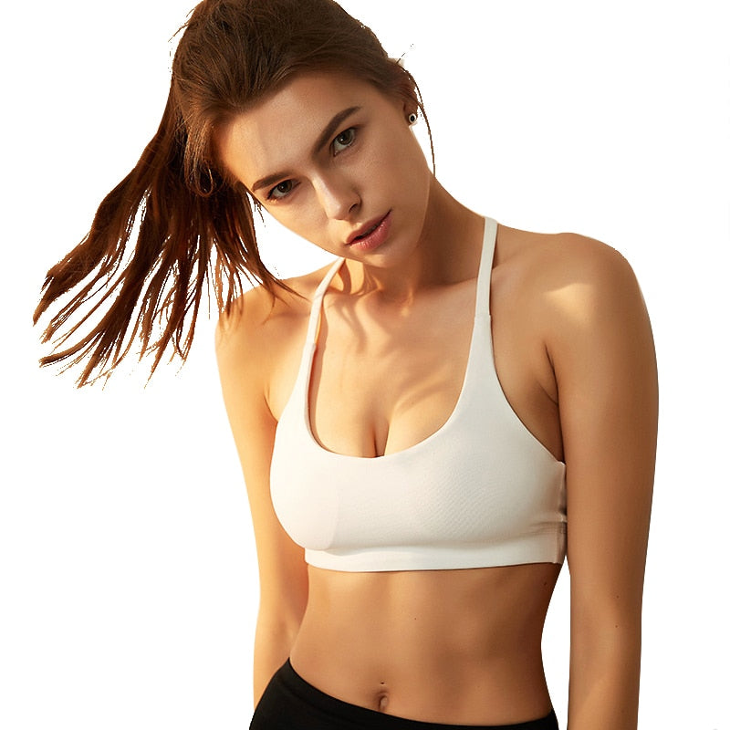 Fitness Bra Push Up Nylon Solid U-Neck Cross Back Stretch Basic Sports Wear For Women Gym Yoga Runnning Training Workout Outdoor