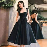 Graduation Prom Llyge Black Short Cocktail Dresses 2022 Spaghetti Straps Sweetheart Neck Formal Party Backless Prom Gowns Satin robe Evening Dresses