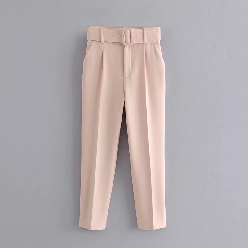 Christmas Gift Women fashion solid color sashes casual slim pants chic business Trousers female fake zipper pantalones mujer retro pants P575