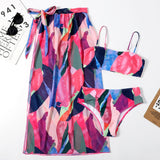 Llyge 2023  Three Pieces Bikini Set Women Swimsuit And Beach Cover Up Skirt Swimwear Female Bathing Suits Beachwear Swimming Suit