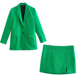 LLYGE 2023 Chic Green Oversized Long Women Blazer V Neck Pockets Office Lady Fashion Jackets Female Elegant Women Blazer