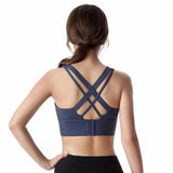 Fitness Woman High Impact Sport Bra Plus Size XXL Cross Straps Wirefree Adjustable Buckle Nylon Yoga Underwear Gym Workout Bra