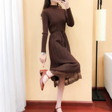 Llyge Black Brown Elegant Lace Vintage Casual Fashion Korean Sweater Dress Women Winter  Knitted Woman Bodycon Maxi Long Loose