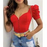Llgye 2023 Fashion Puff Sleeve Blouse Tops Women Summer Short Sleeve V Neck Vintage Shirts Solid Color Casual Elegant Tops Female