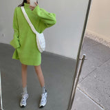 Llyge Green Solid Sweaters Women Turtleneck Loose Streetwear Chic Korean Style Trendy Autumn Female Knitwear Club