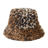 LLYGE Women's Winter Faux Rabbit Fur Bucket Hat Ladies Classic Leopard Basin Cap Lady Outdoor Sports Fisherman Hats Men Street Panama