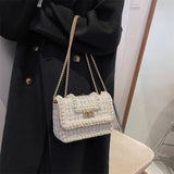 LLYGE High-Quality Pearl Personalized Chain Messenger Small Square Bag 2023 New One-Shoulder Lock Canvas Fashion Casual Western Style
