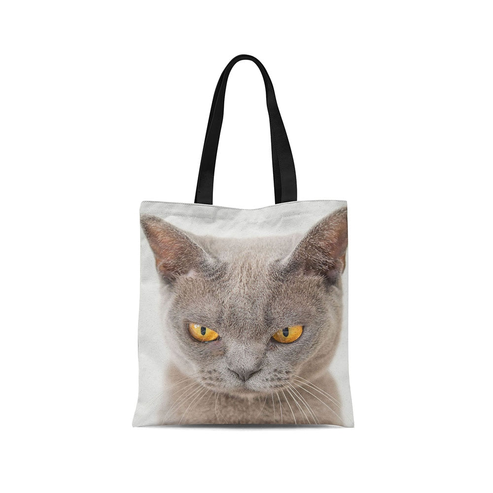 New Harajuku Animal Print Canvas Bag Ladies Casual Shopping Handbag Cute Cat Face Large Capacity Shoulder Bag Female Student