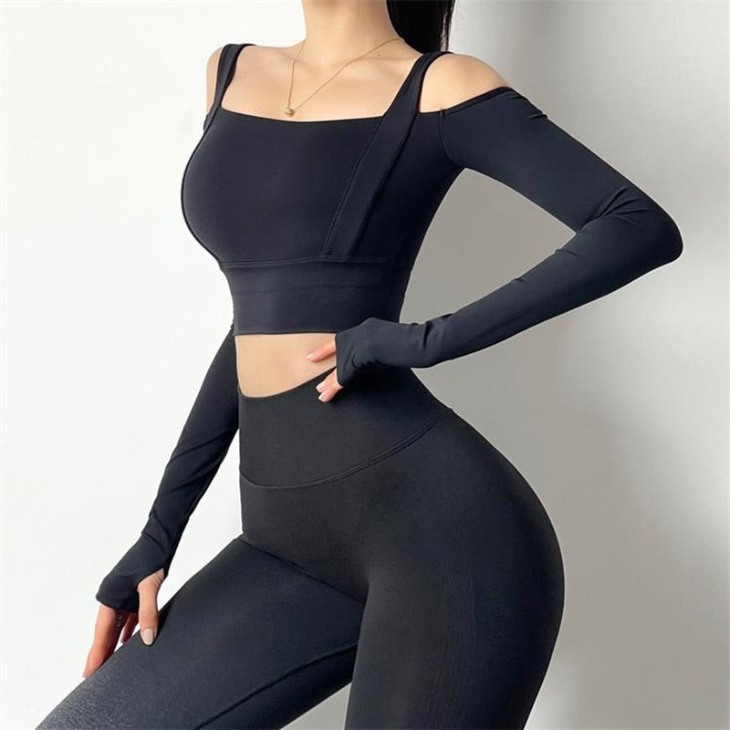 Llyge 2023 Sports Bra Fitness Long Sleeve Underwear Women Blouse Winter Autumn Yoga Crop Top Running Gym Shirt Activewear