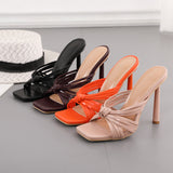 LLYGE 2023 New Summer Fashion Design Narrow Band Women Slippers  High Heels Peep Toe Ladies Mules Slides Shoes Big Size 42