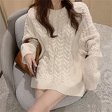 Llyge Women Mid-Length Sweaters Hot Twisted Warm Autumn Full Sleeve Office Lady 2022 New Loose Knitted Pullovers Jumpers