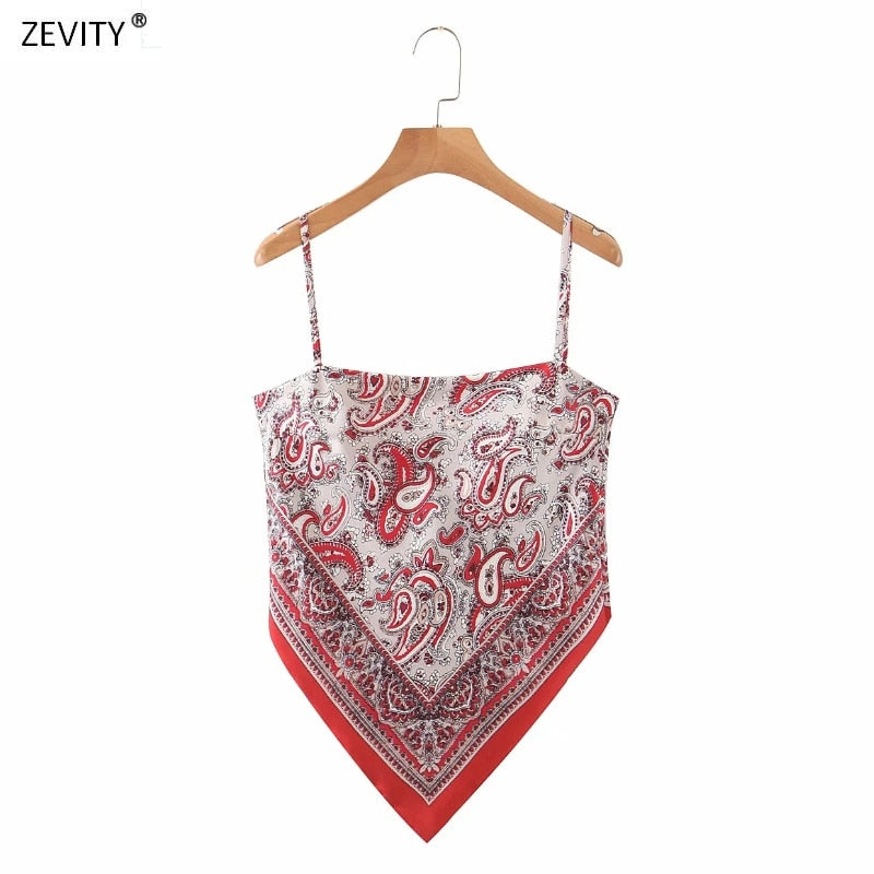 Christmas Gift 2023 New Women vintage paisley print spaghetti strap  chic camis tank ladies summer backless bowknot sling tops LS3866