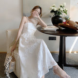 Llyge  Pearl Beaded Spaghetti Strap White Dress Women Summer Fashion Party Dresses Maxi Elegant Sleeveless Tunic Tank Dress