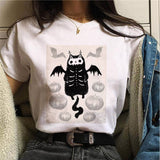 LLYGE 2023 Women T-Shirts Harajuku Cartoon Cat Halloween Print Ladies Tshirt Casual Short Sleeve O-Neck Tee Shirt Femme  XXXL
