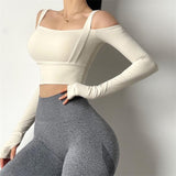 Llyge 2023 Solid Sports Bra Fitness Long Sleeve Underwear Women Blouse Push Up  Yoga Crop Top Running Gym Shirt Activewear