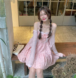 Llyge  Graduation Party  Strap Kawaii Princess Dress Women Summer 2023 Japanese High Waist Sweet Dress Sleeveless Lace Floral Casual Korean Clothing