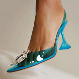 Llyge transparent sandals women summer 2023 new rhinestone  Baotou jelly banquet high heels Large size