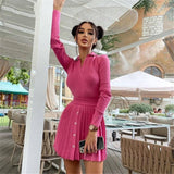 LLYGE Women Fashion Knitted Two Piece Set 2022 Autumn Long Sleeve Skinny Shirt Top Pleated Skirt Suit Ladies Elegant Outfit