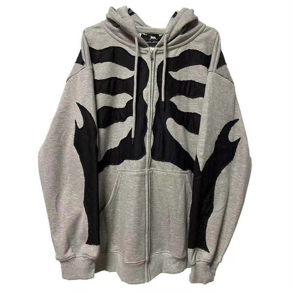 LLYGE Gothic Butterfly Print Oversize Zip Up Hoodies 2022 Winter New Grunge Long Sleeve Sweatshirt Casual Hooded Jacket Streetwear