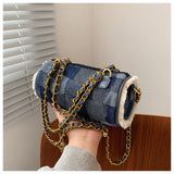 LLYGE 2023 New Trendy Niche Design Denim Small Shoulder Bag Chain Bag Fashion Lady One Shoulder Messenger Bag High Quality Small Bag