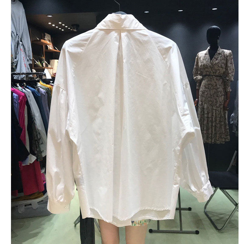 Llyge  Graduation party  Women's White Shirts Casual Pointed Collar Office Lady Elegant Long Sleeve Blouses Single-Breasted Lantern Sleeves Tunic Tops