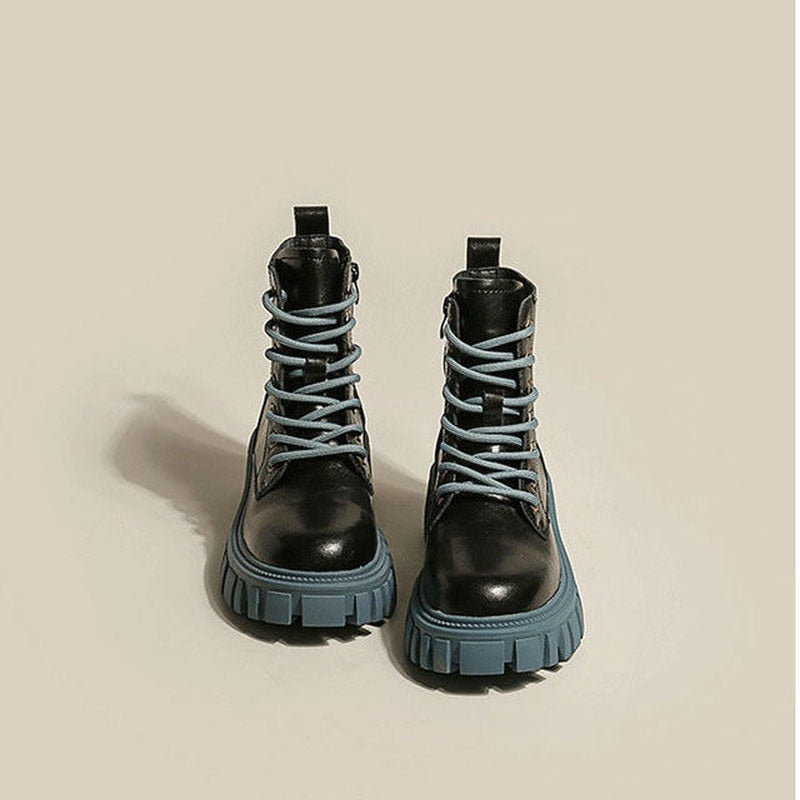 Llyge 2023  Martens Boots Short Mid Calf Black Blue Women  Autumn Winter Platform British Style Rock Ladies Shoes Designer Rubber