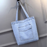Llyge 2023 New Large Capacity Women Shoulder Bags Wild Casual Handbag Street Canvas Denim Shoulder Bag Solid Color Zipper Shopping Bag