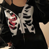 LLYGE Gothic Butterfly Print Oversize Zip Up Hoodies 2022 Winter New Grunge Long Sleeve Sweatshirt Casual Hooded Jacket Streetwear