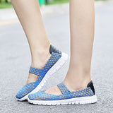 Llyge 2023 Women's Loafers Casual Shoes Spring Comfortable Sneakers Woven Breathable Flat Shoes Outdoor Hook&Loop Slip On Girls Sandal