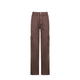 Llyge Brown Vintage Baggy Jeans Women 90S Streetwear Pockets Wide Leg Cargo Pants Y2K High Waist Straight Denim Trousers 2022