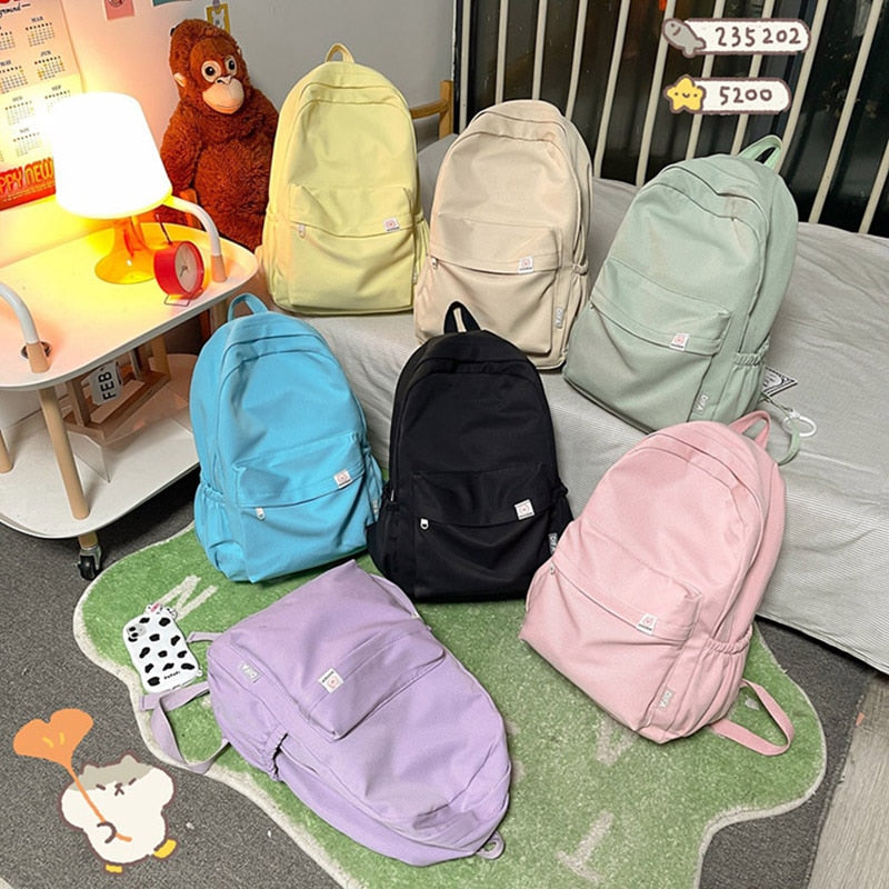 Llyge New Waterproof Nylon Women Backpack Female Travel Bag Backpacks Schoolbag For Teenage Girls Solid Color Bookbag Mochila Bookbag