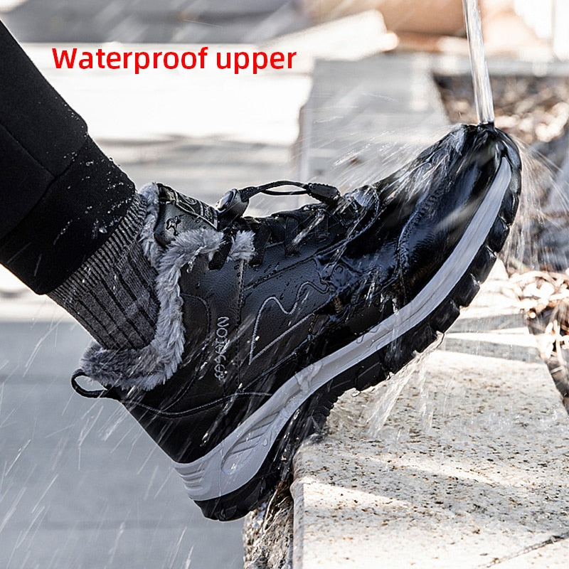 Llyge 2022 Winter Women Men Warm Sneakers Outdoor Waterproof Black Casual Leather Rainproof Anti-Snow Flat Shoes Male Ankle Snow Boots